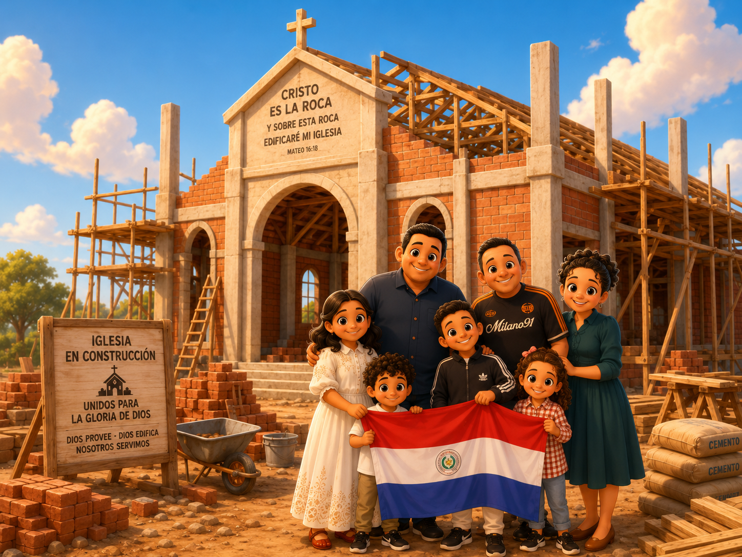 Templo de Edelira em construção, no Paraguai